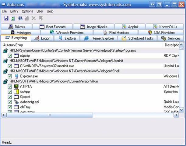 [Picture of AutoRuns user interface.]