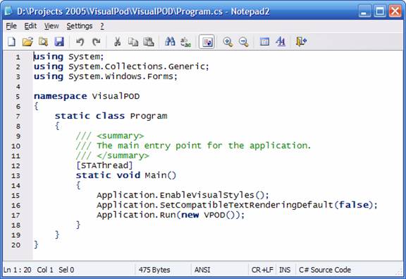 [Notepad2 with CSharp loaded.]