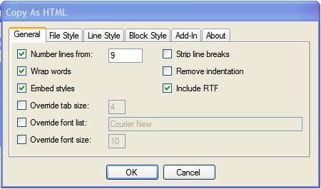 [Copy Source as HTML Options Dialog]