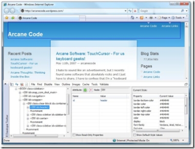 IE Developer Toolbar Released! – Arcane Code