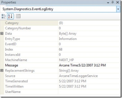 [Pic of Properties showing detailed EventLog Message]